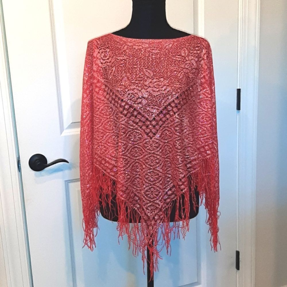 Red Sheer Scarf Blouse with Silver Thread
